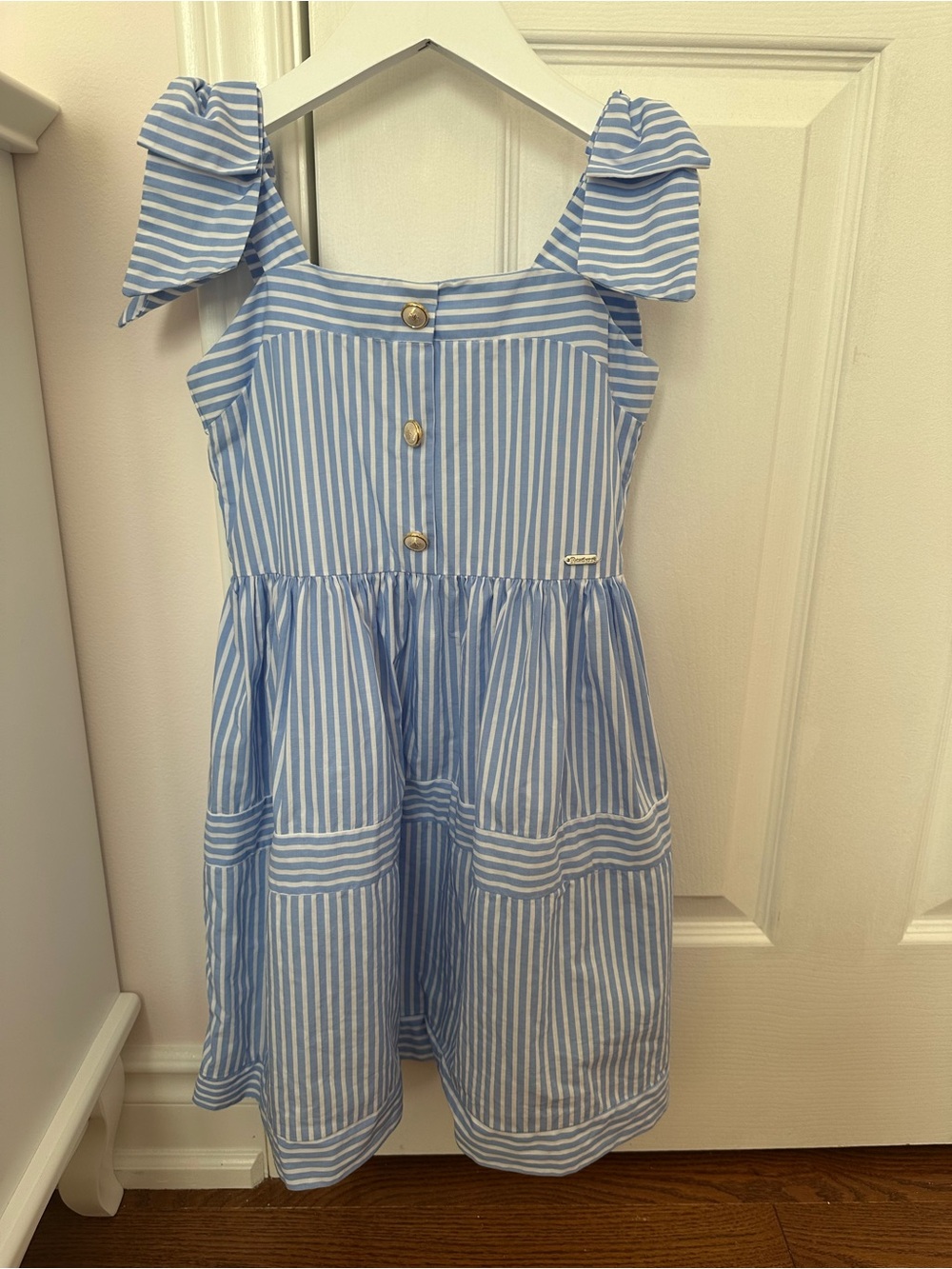 Patachou 2t Girls' Blue & White Striped Bow-Shoulder Sundress
